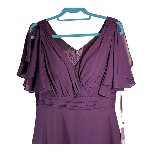 Abby Paris A-Line Sheer Chiffon V-Neck Drape Sleeves Formal Gown - Plum NWT - Picture 4 of 8